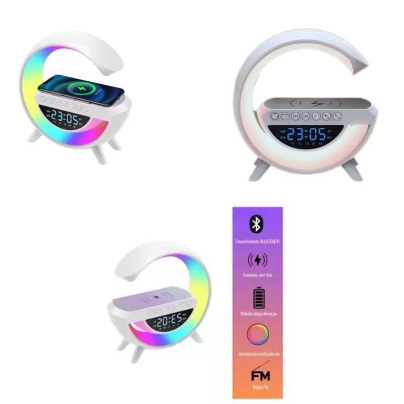 Luminária Smart Station - Bluetooth Inteligente Carregador Sem Fio Alarme  e Luz RGB - willshop®